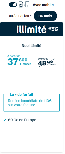 FORFAIT ILLIMITE avec mobile 36M