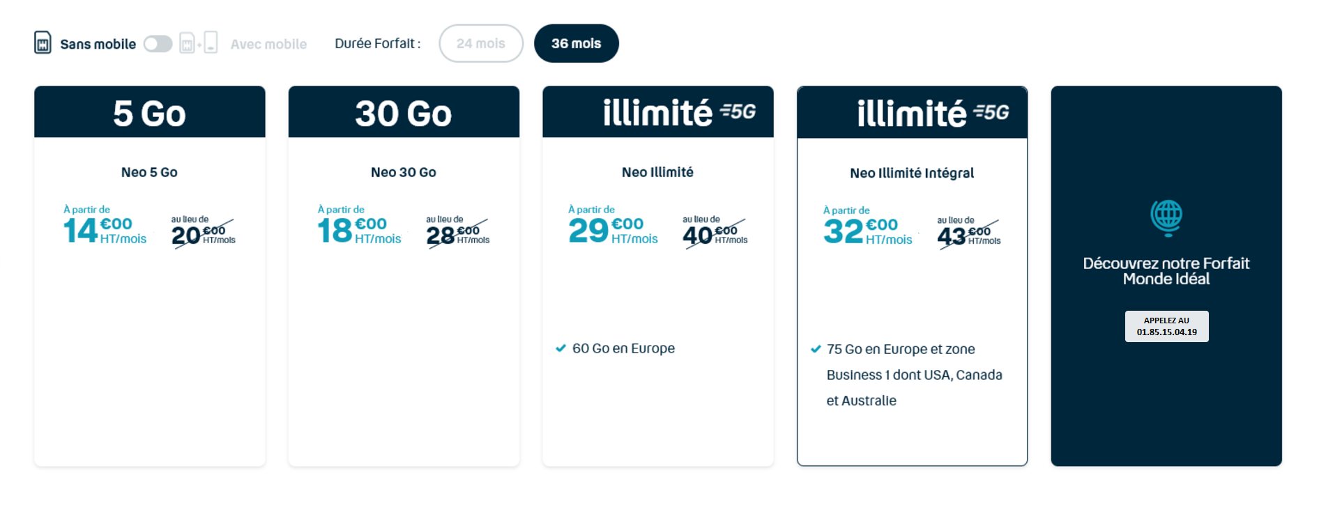 FORFAITS MOBILES 36M SS